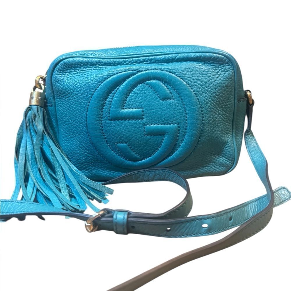 GUCCI Turquoise Blue Leather SoHo Disco Crossbody Bag Auth